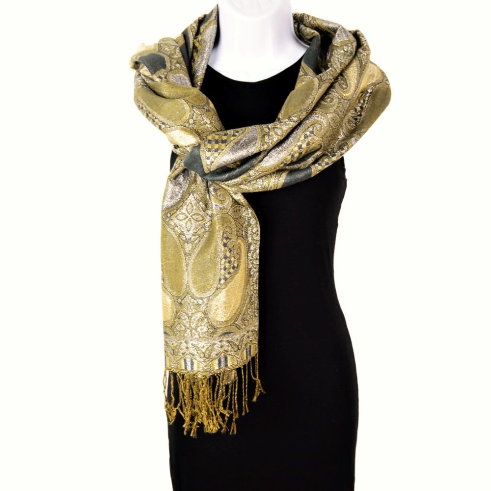 NWT Lurex Paisley Pashmina Shawl Wrap - Picture 2 of 8